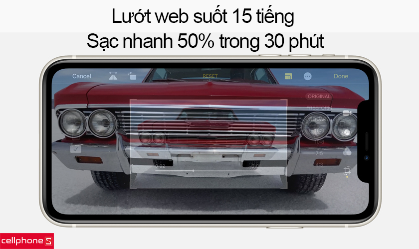 Dung lượng pin tốt cho thời gian lướt web suốt 15 tiếng, khả năng sạc nhanh 50% trong 30 phút