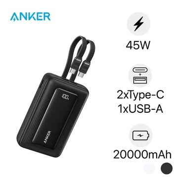 Pin sạc dự phòng Anker Zolo A1681 20000mAh 45W 1A1C tích hợp 2 cáp Type-C