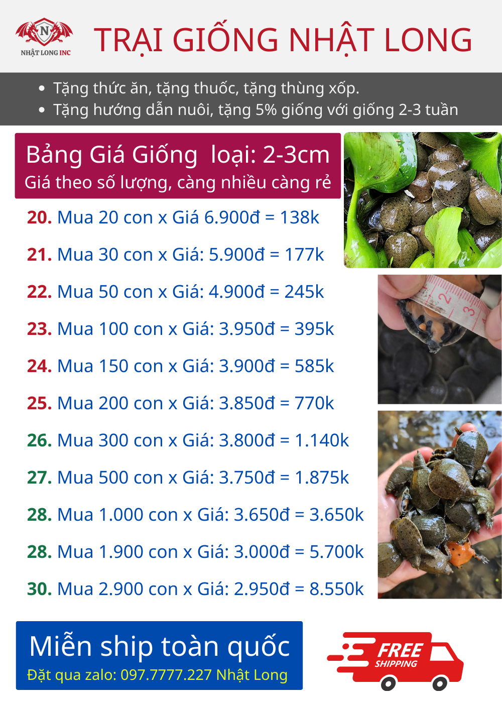 Bảng giá baab giống loại 2-3cm