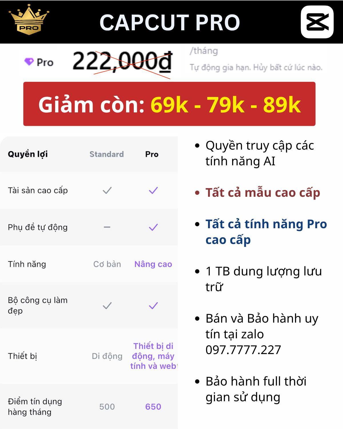 Nhận cCapcut khuyến mãi tại zalo 097.7777.227